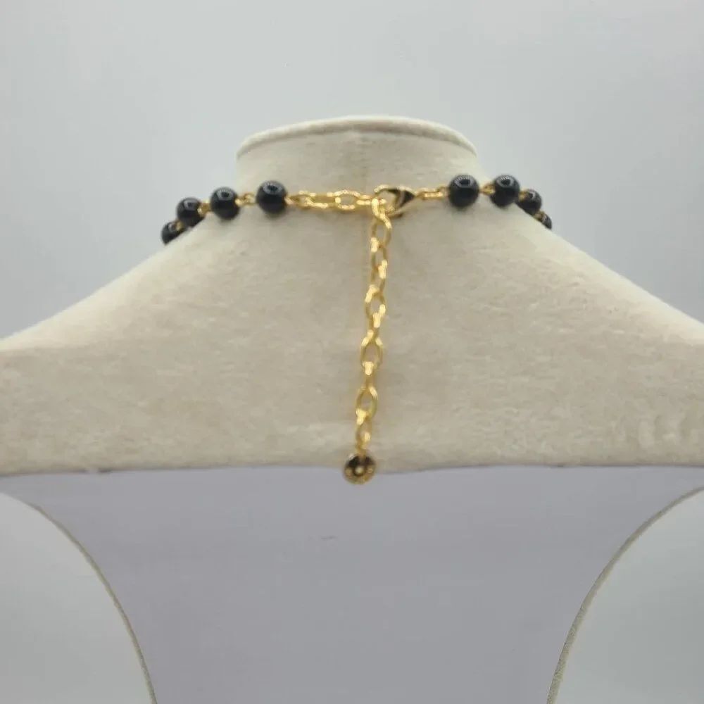 Talbots Black Bead Flower Necklace with Crystals NWOT! - Picture 9 of 11